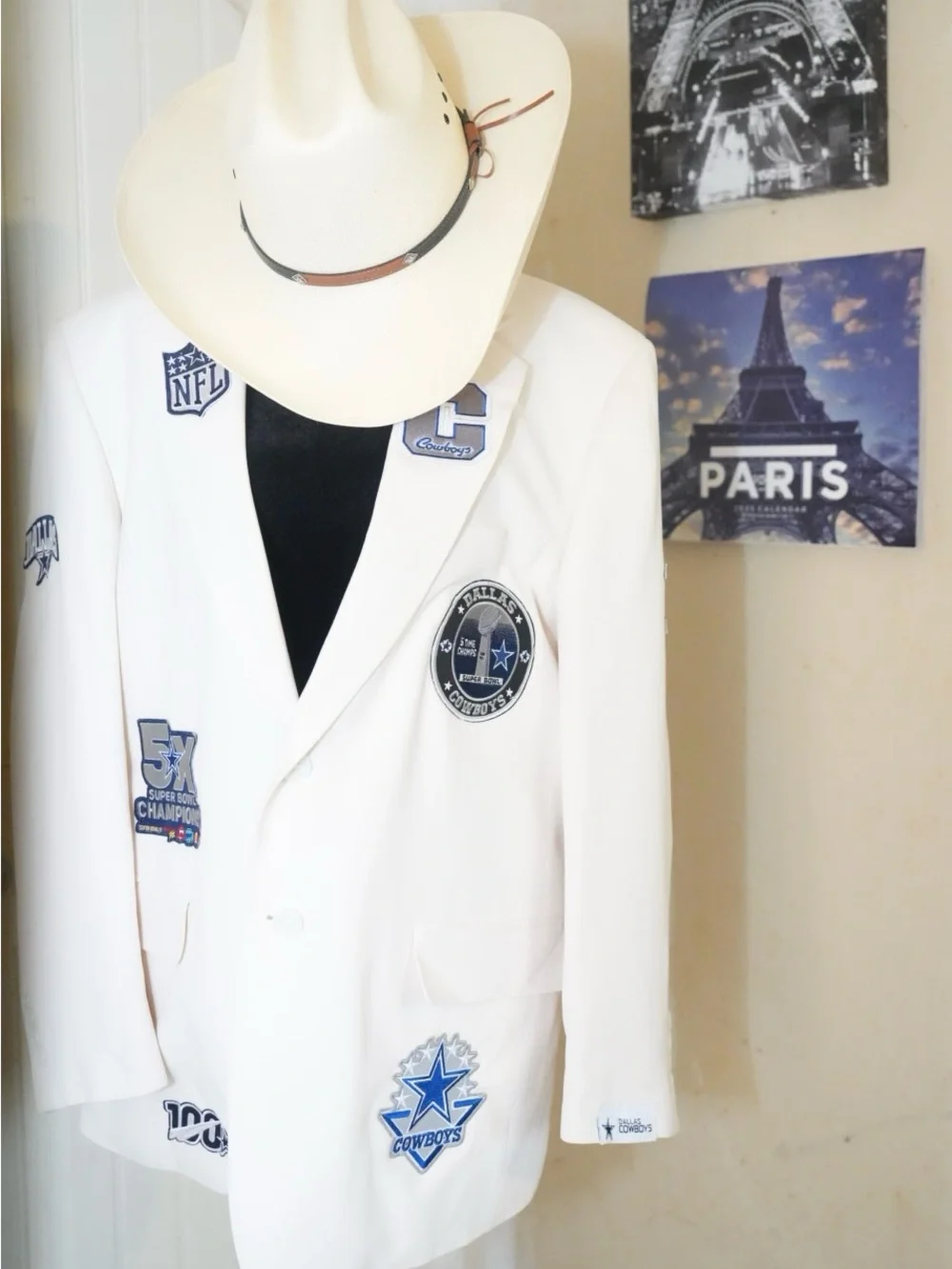Men's White Embroidered Patch Sport Blazer - Team Crest Design